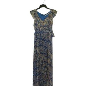 Chelsea & Violet Blue Tan Ruffled Maxi Dress